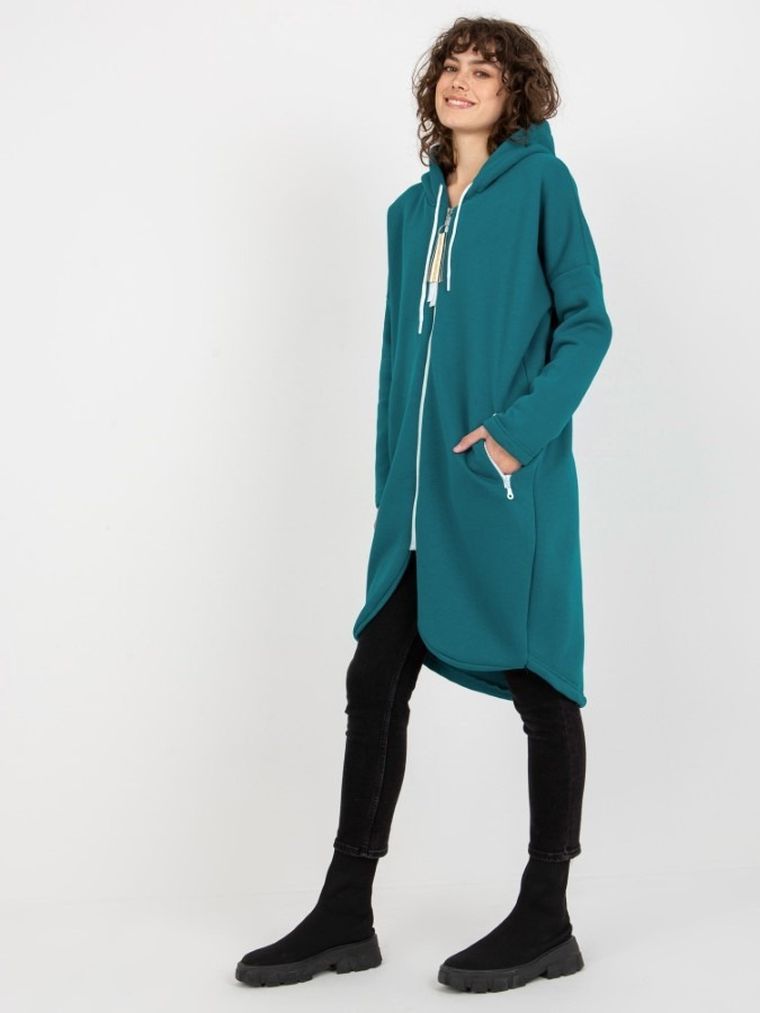 Bluza damska z kapturem, rozpinana, zielona, Relevance