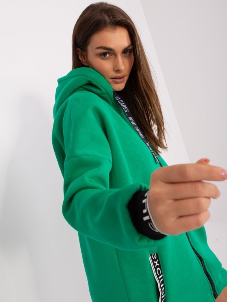 Bluza damska z kapturem, rozpinana, zielona, Relevance