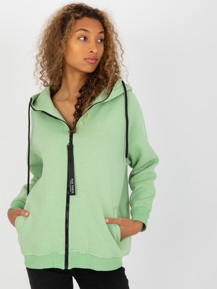 Bluza damska z kapturem, rozpinana, zielona, Rue Paris