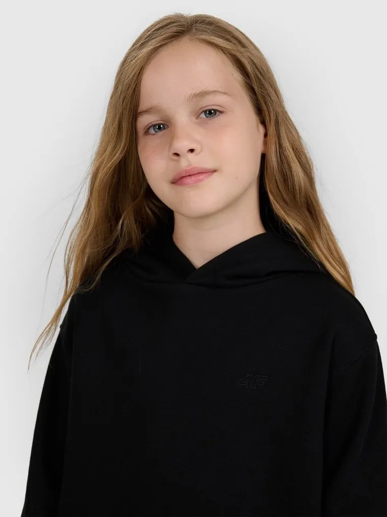 Bluza dziewczęca z kapturem, czarna, 4F