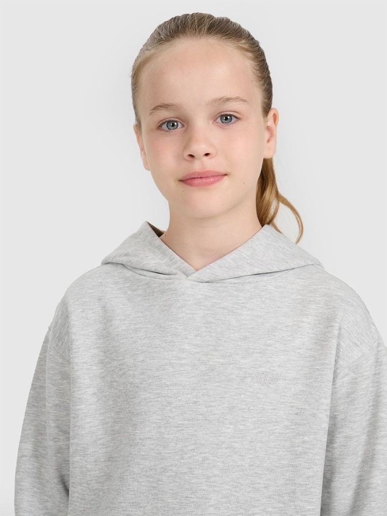 Bluza dziewczęca z kapturem, szara, 4F