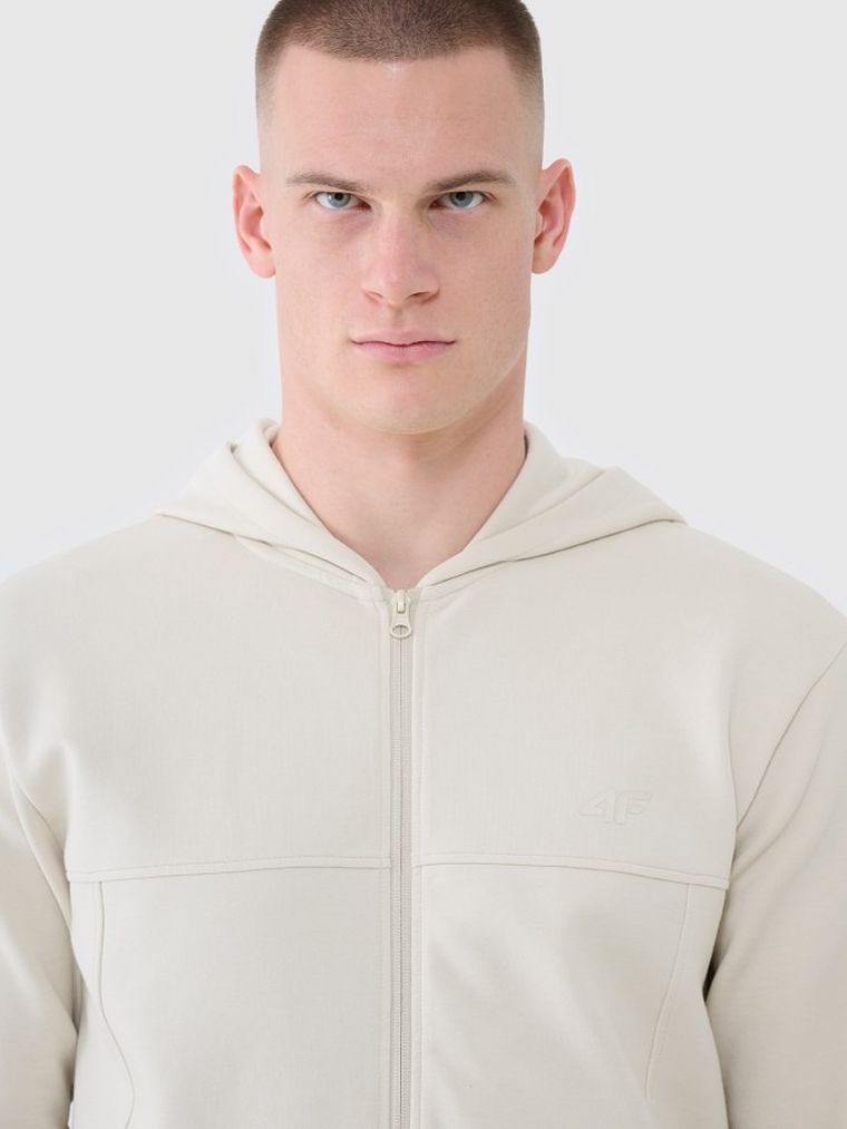 Bluza męska z kapturem, rozpinana, ecru, 4F
