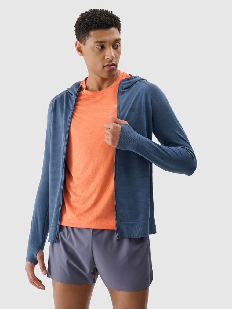 Bluza męska z kapturem, rozpinana, niebieska, 4F