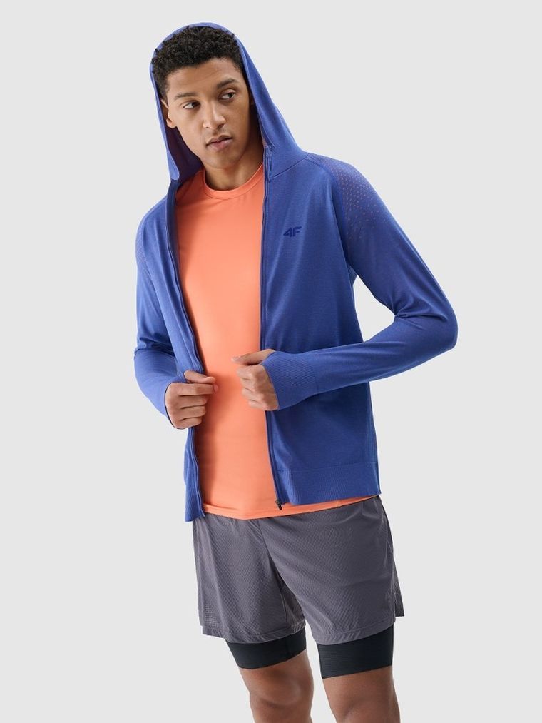Bluza męska z kapturem, rozpinana, niebieska, 4F