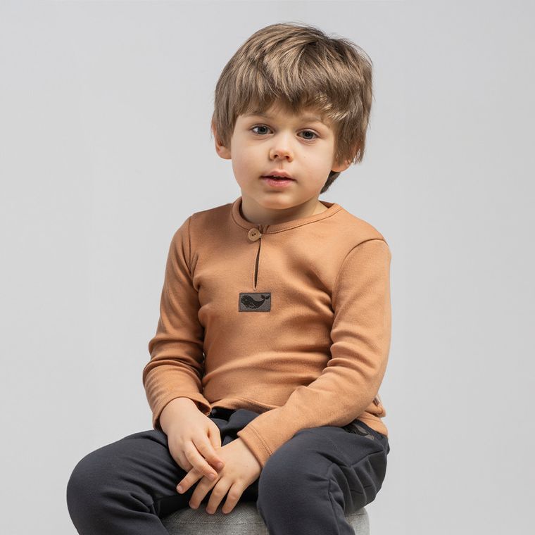 Bluzka chłopięca z długim rękawem, brązowa, Nicol
