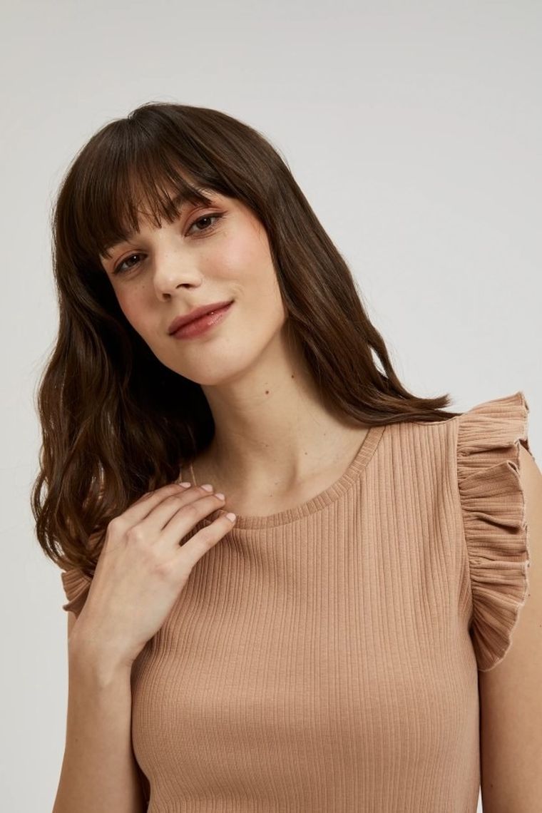 Bluzka damska bez rękawów, beżowa, Moodo