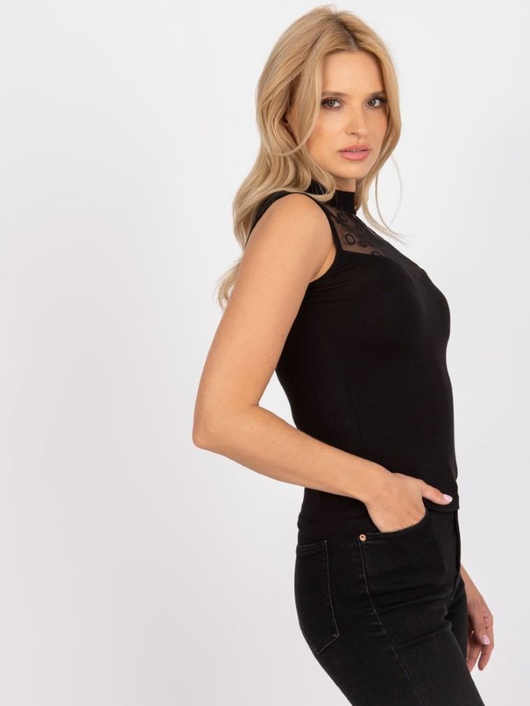 Bluzka damska bez rękawów, czarna, Berrak