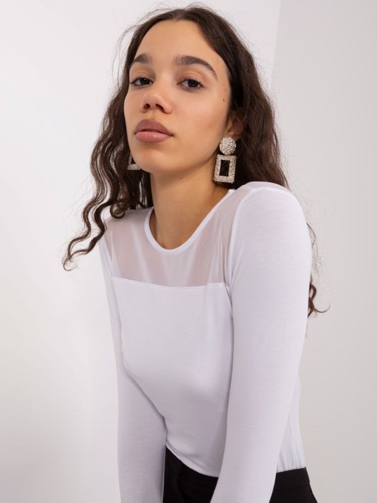 Bluzka damska z długim rękawem, biała, Basic Feel Good