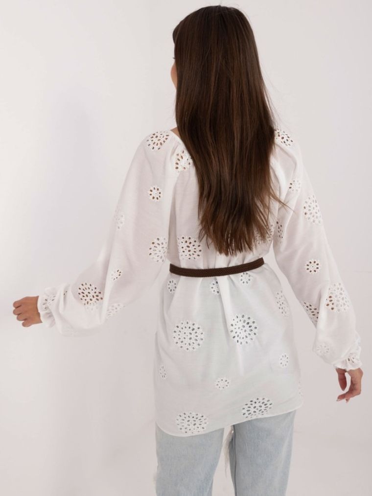 Bluzka damska z długim rękawem, biała, Lakerta