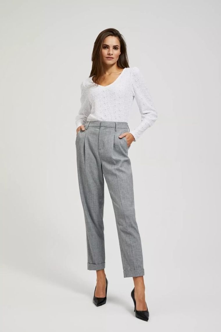 Bluzka damska z długim rękawem, biała, Moodo