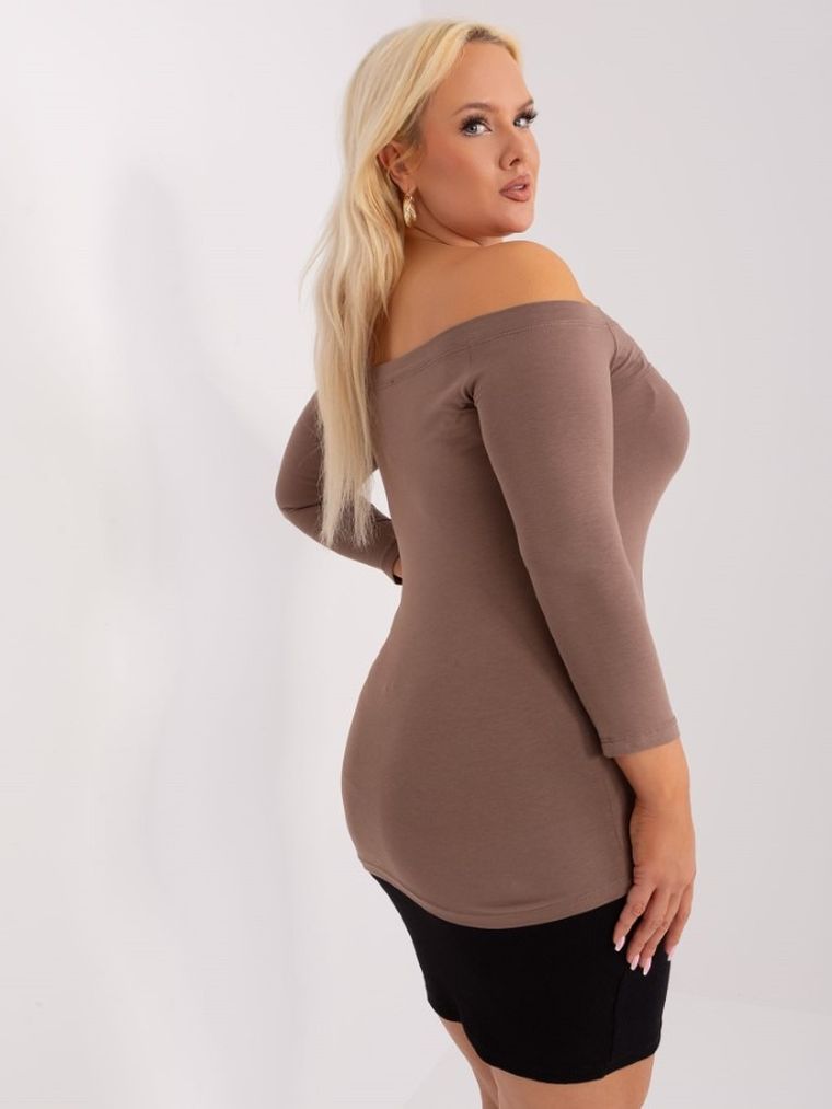 Bluzka damska z długim rękawem, brązowa, Basic Feel Good