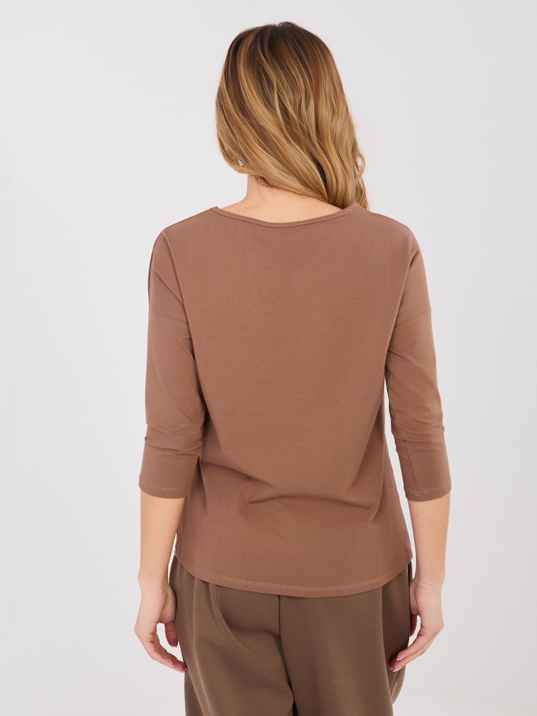 Bluzka damska z długim rękawem, brązowa, Basic Feel Good