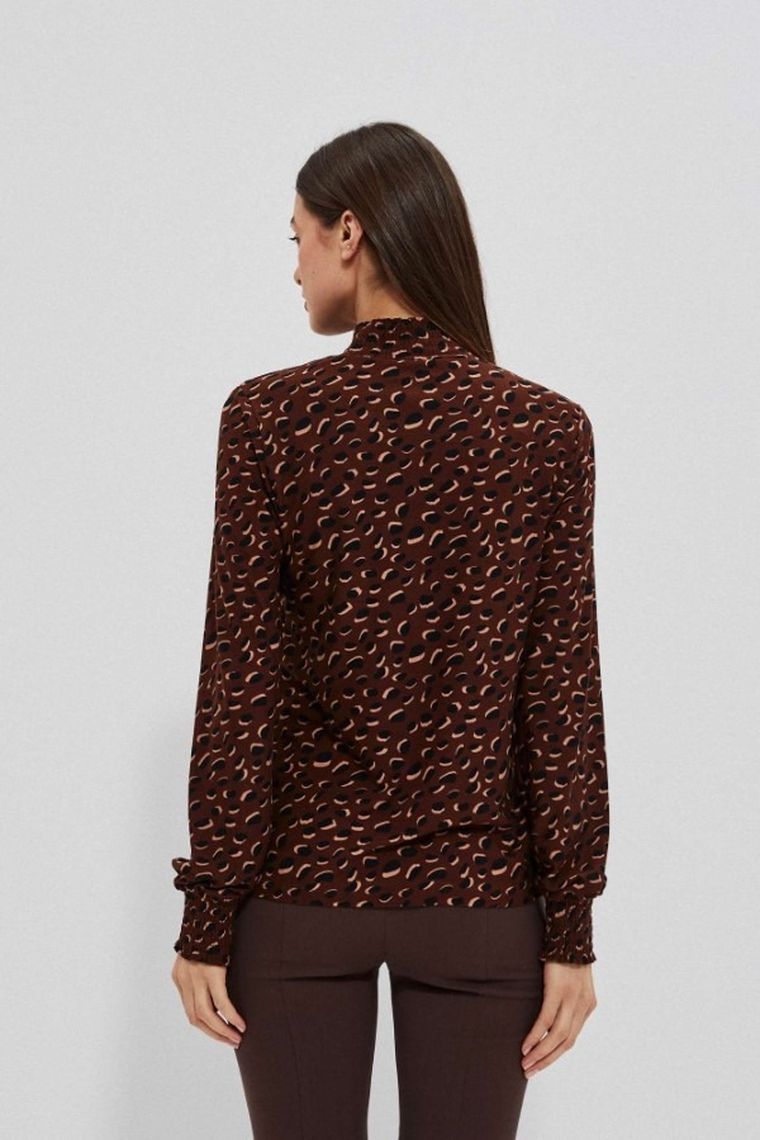 Bluzka damska z długim rękawem, brązowa, Moodo