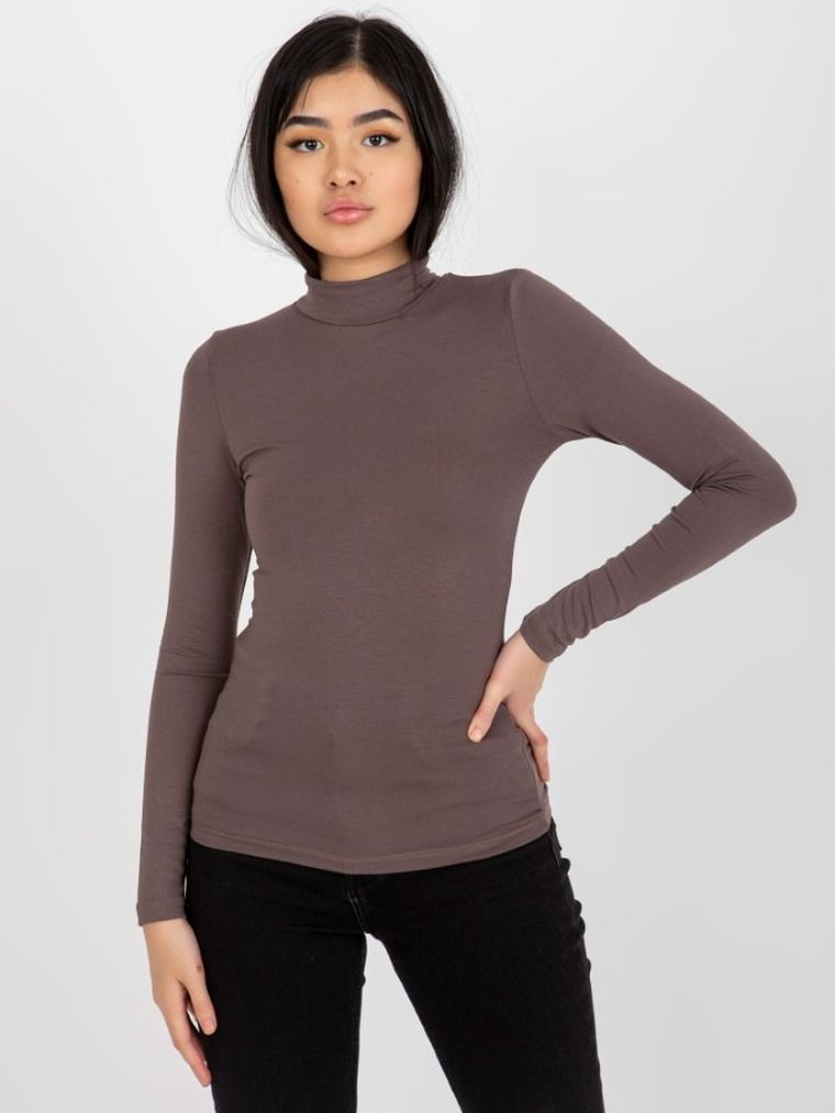 Bluzka damska z długim rękawem, brązowa, Rue Paris