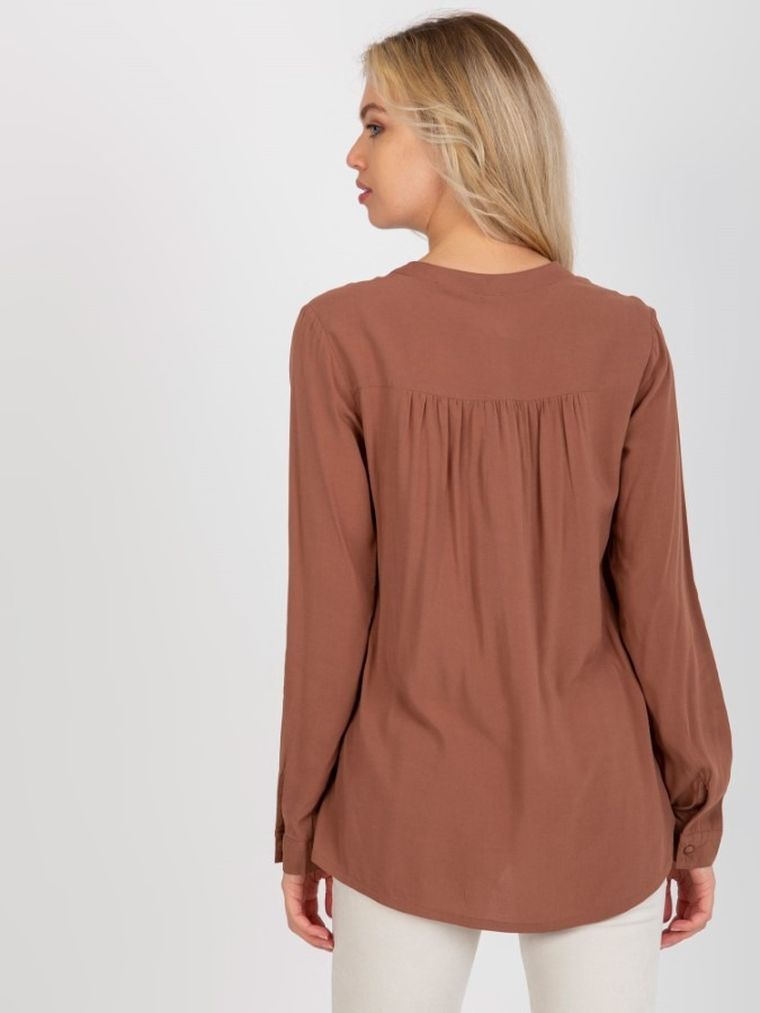 Bluzka damska z długim rękawem, brązowa, Sublevel