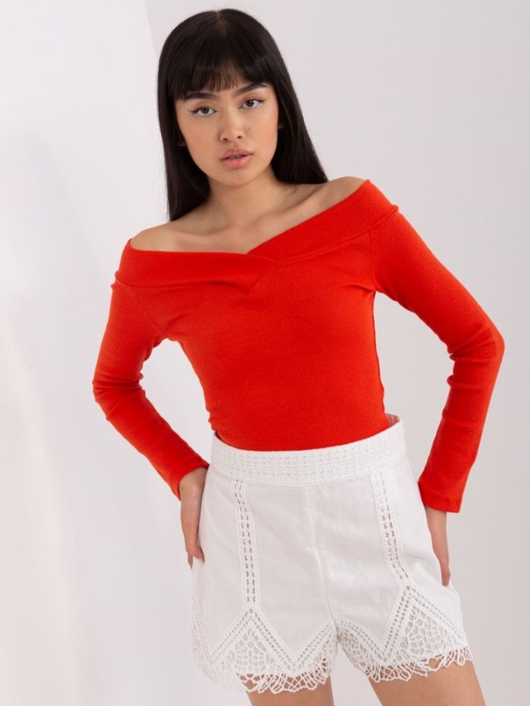 Bluzka damska z długim rękawem, ciemnopomarańczowa, Lily Rose