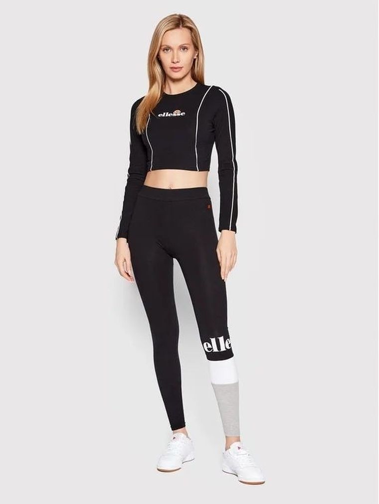 Bluzka damska z długim rękawem, crop top, czarna, Ellesse