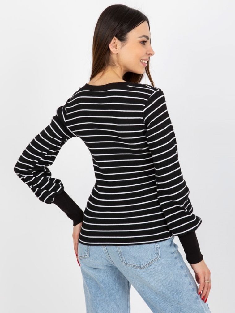 Bluzka damska z długim rękawem, czarna, Basic Feel Good