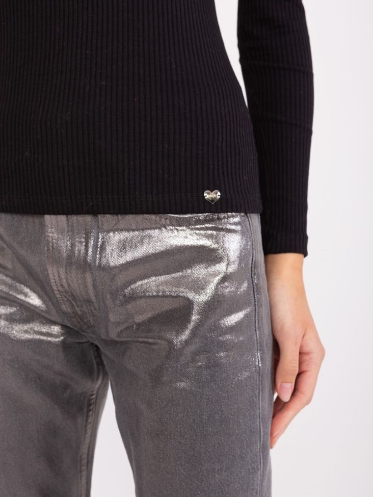 Bluzka damska z długim rękawem, czarna, Basic Feel Good