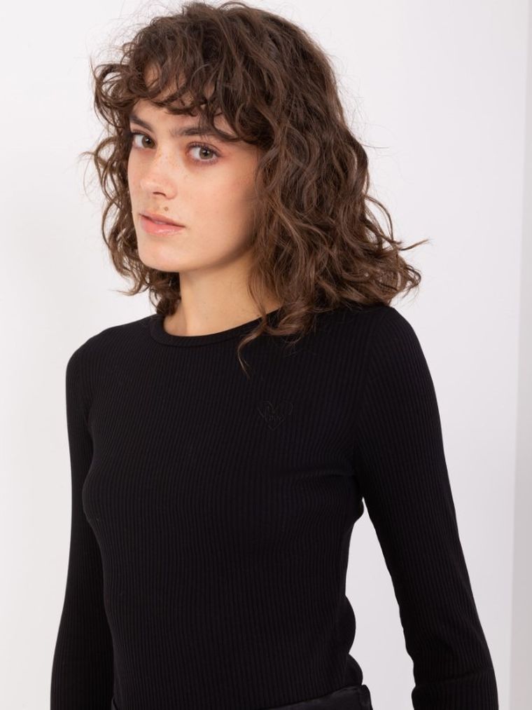 Bluzka damska z długim rękawem, czarna, Basic Feel Good