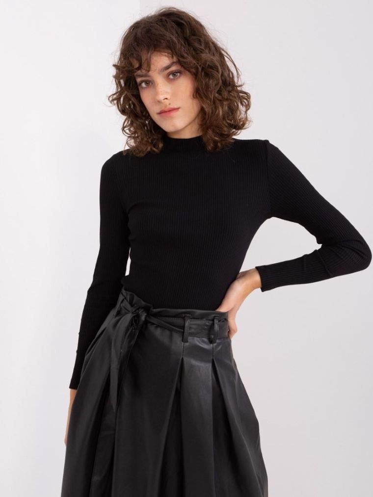 Bluzka damska z długim rękawem, czarna, Basic Feel Good