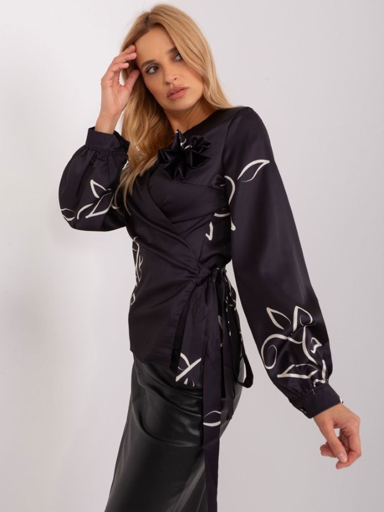 Bluzka damska z długim rękawem, czarna, Lakerta