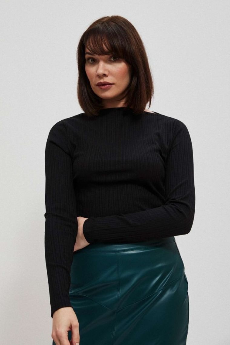 Bluzka damska z długim rękawem, czarna, Moodo