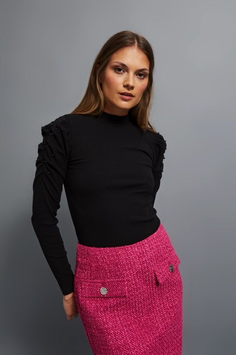 Bluzka damska z długim rękawem, czarna, Moodo