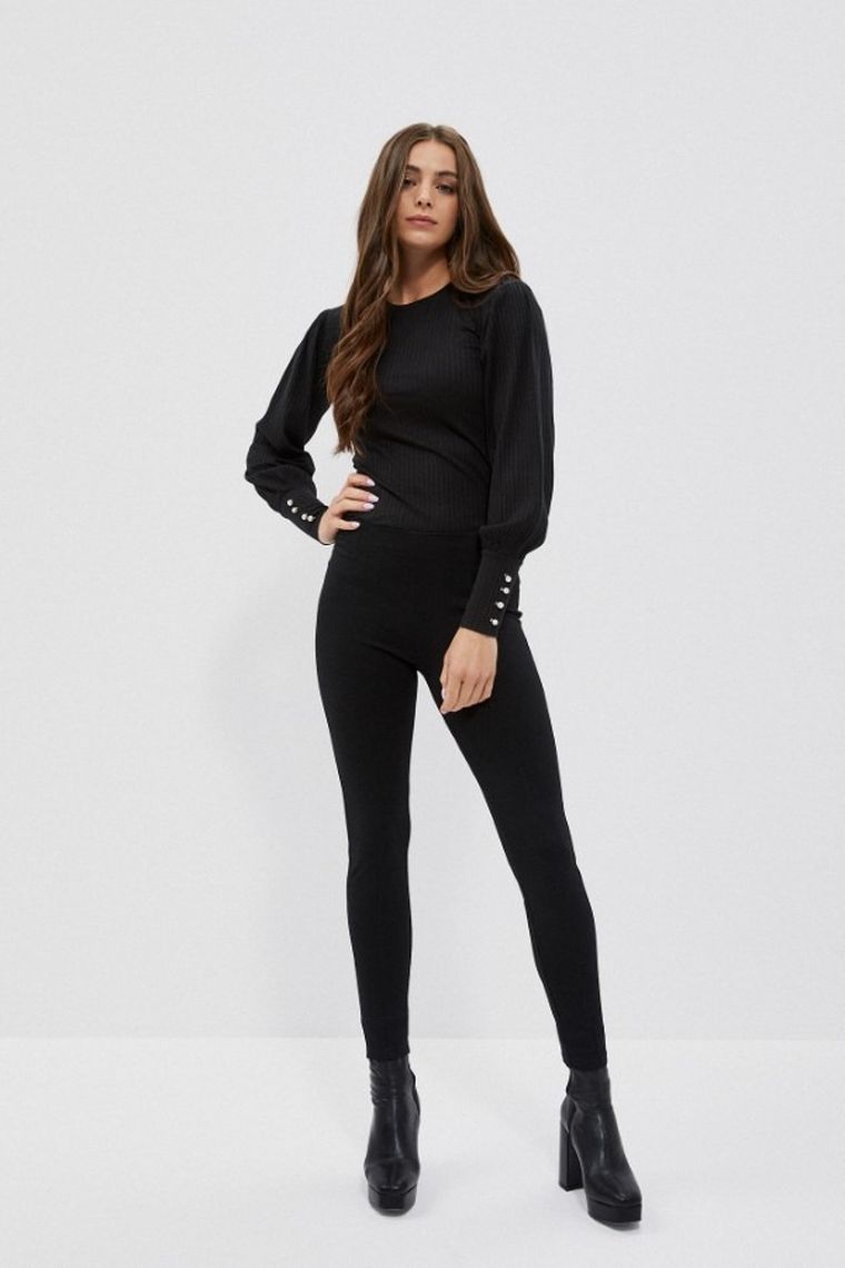 Bluzka damska z długim rękawem, czarna, Moodo
