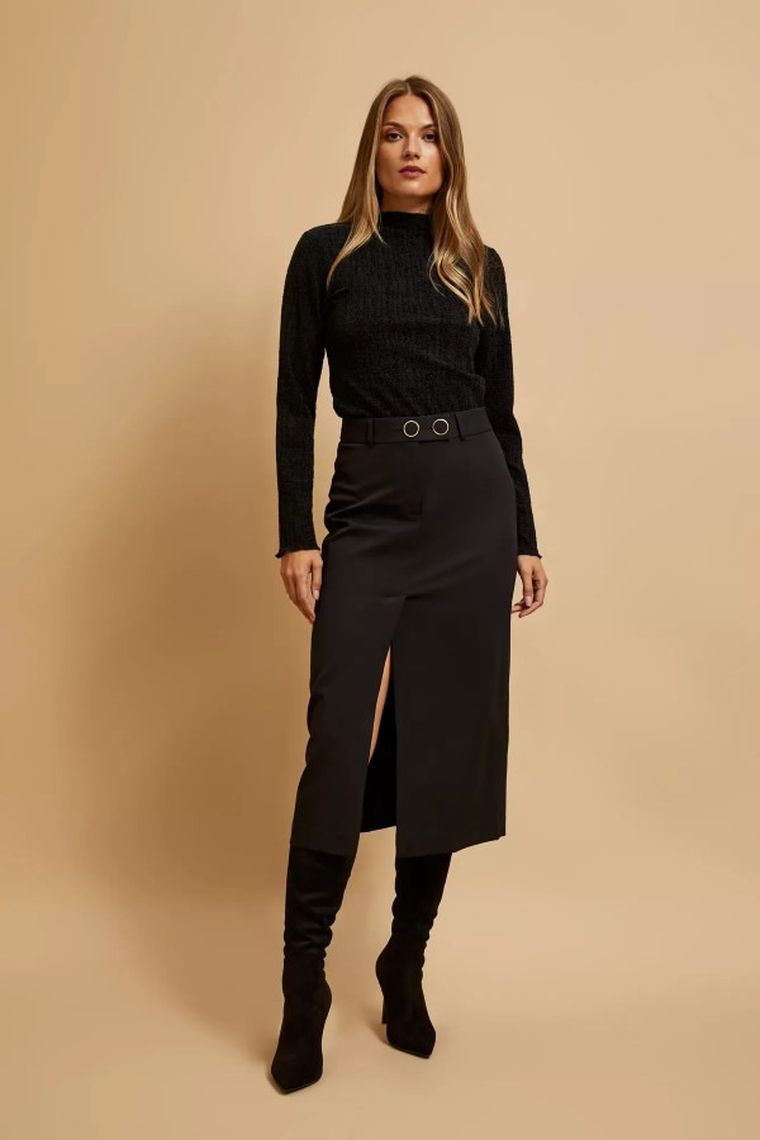 Bluzka damska z długim rękawem, czarna, Moodo