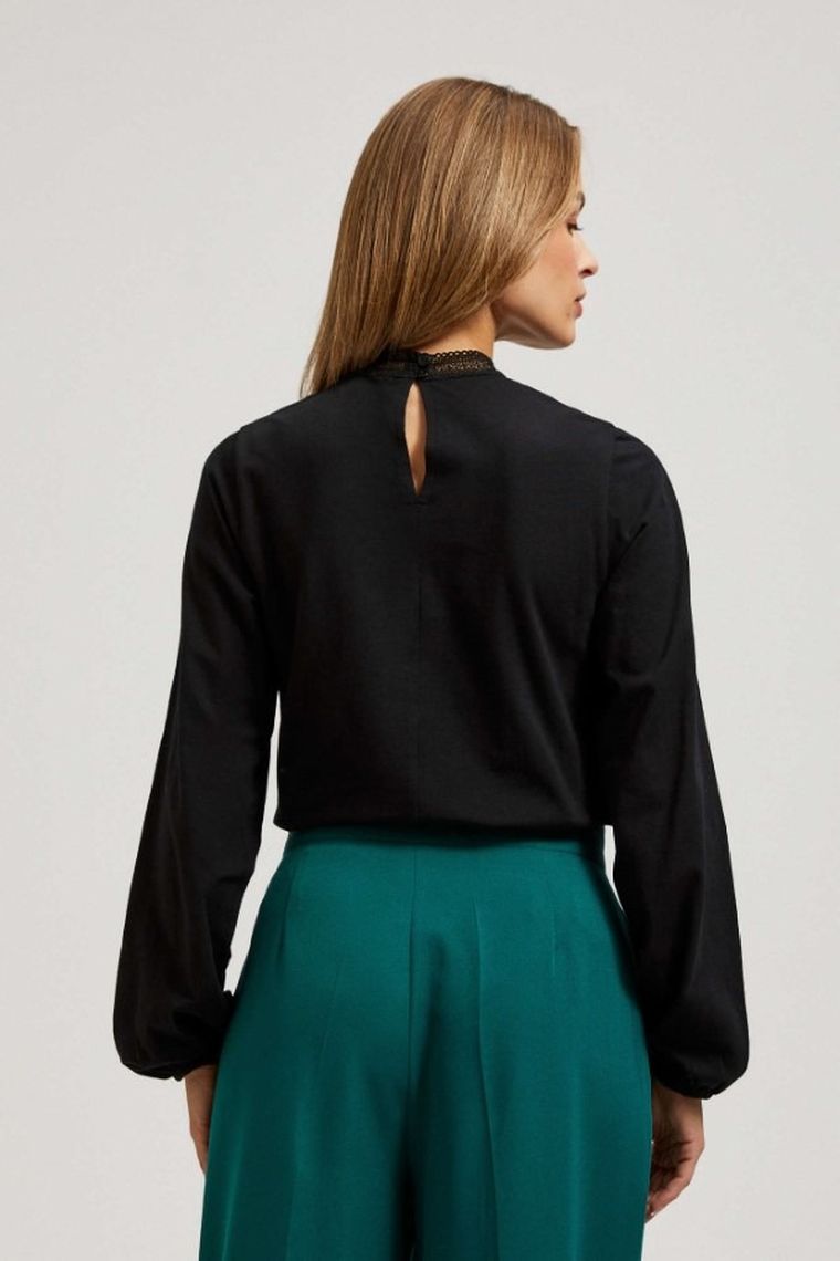 Bluzka damska z długim rękawem, czarna, Moodo