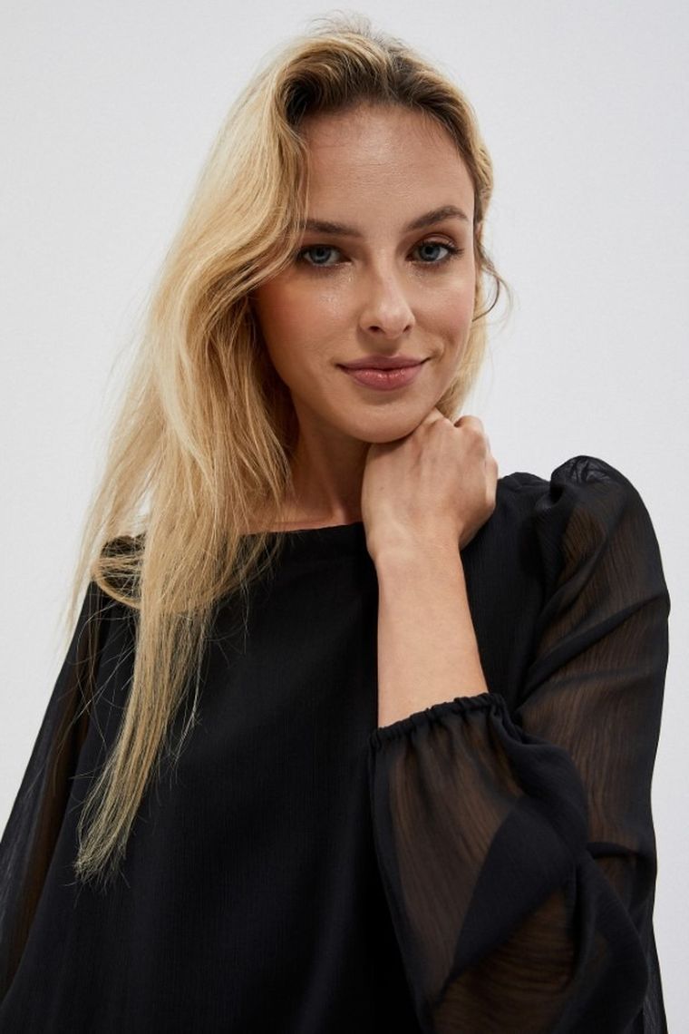 Bluzka damska z długim rękawem, czarna, Moodo