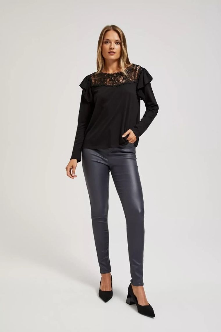 Bluzka damska z długim rękawem, czarna, Moodo