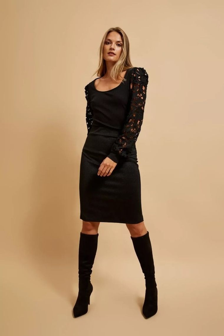 Bluzka damska z długim rękawem, czarna, Moodo