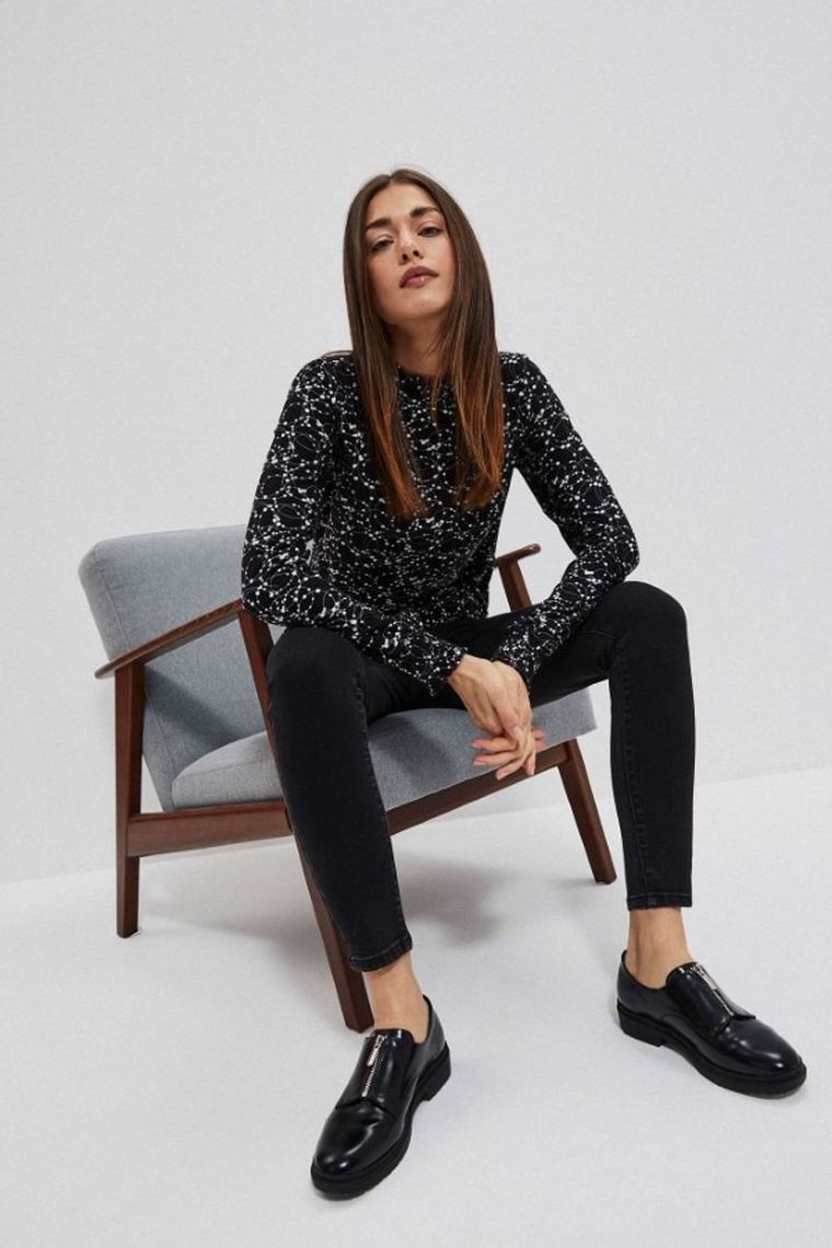 Bluzka damska z długim rękawem, czarna, Moodo