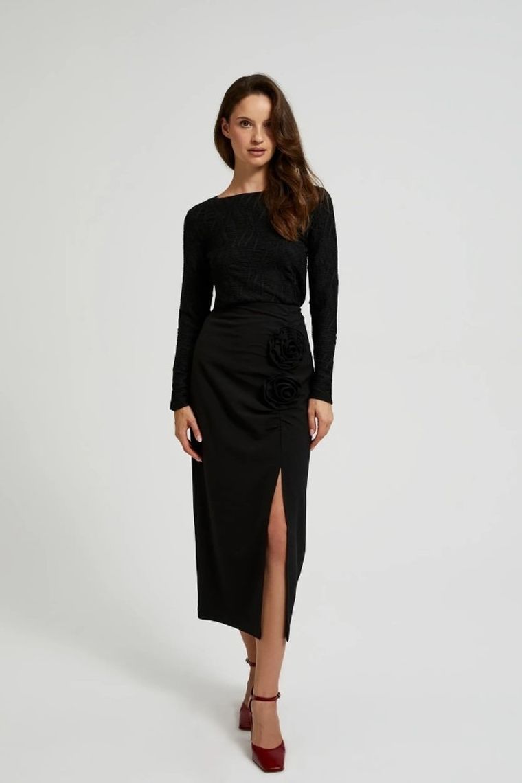 Bluzka damska z długim rękawem, czarna, Moodo