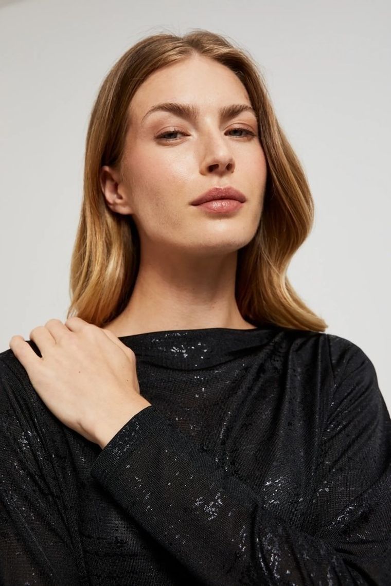 Bluzka damska z długim rękawem, czarna, Moodo