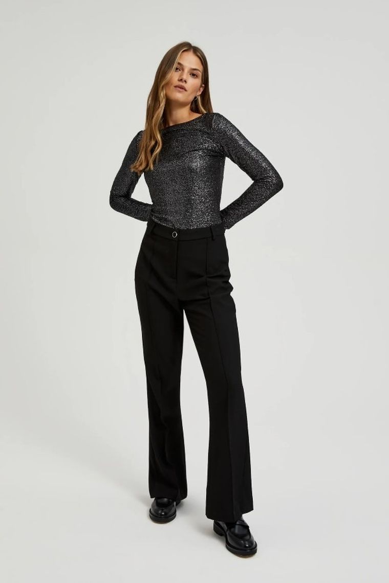 Bluzka damska z długim rękawem, czarna, Moodo