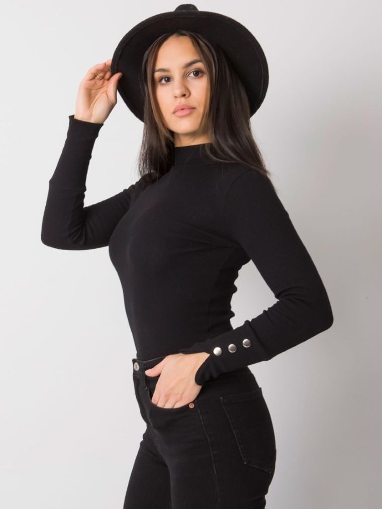 Bluzka damska z długim rękawem, czarna, Rue Paris