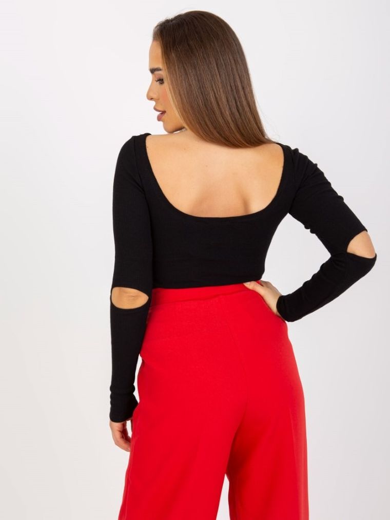 Bluzka damska z długim rękawem, czarna, Rue Paris