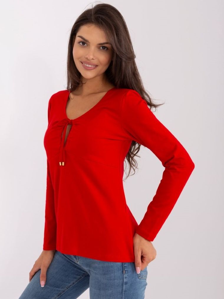 Bluzka damska z długim rękawem, czerwona, Rue Paris