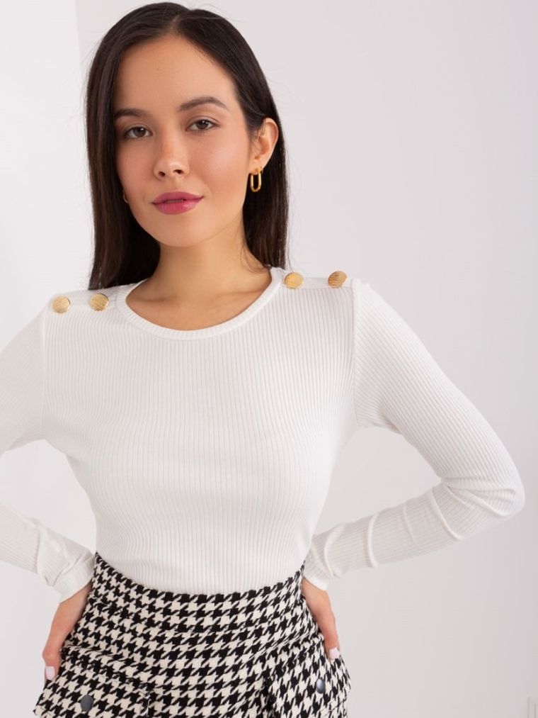 Bluzka damska z długim rękawem, ecru, Basic Feel Good