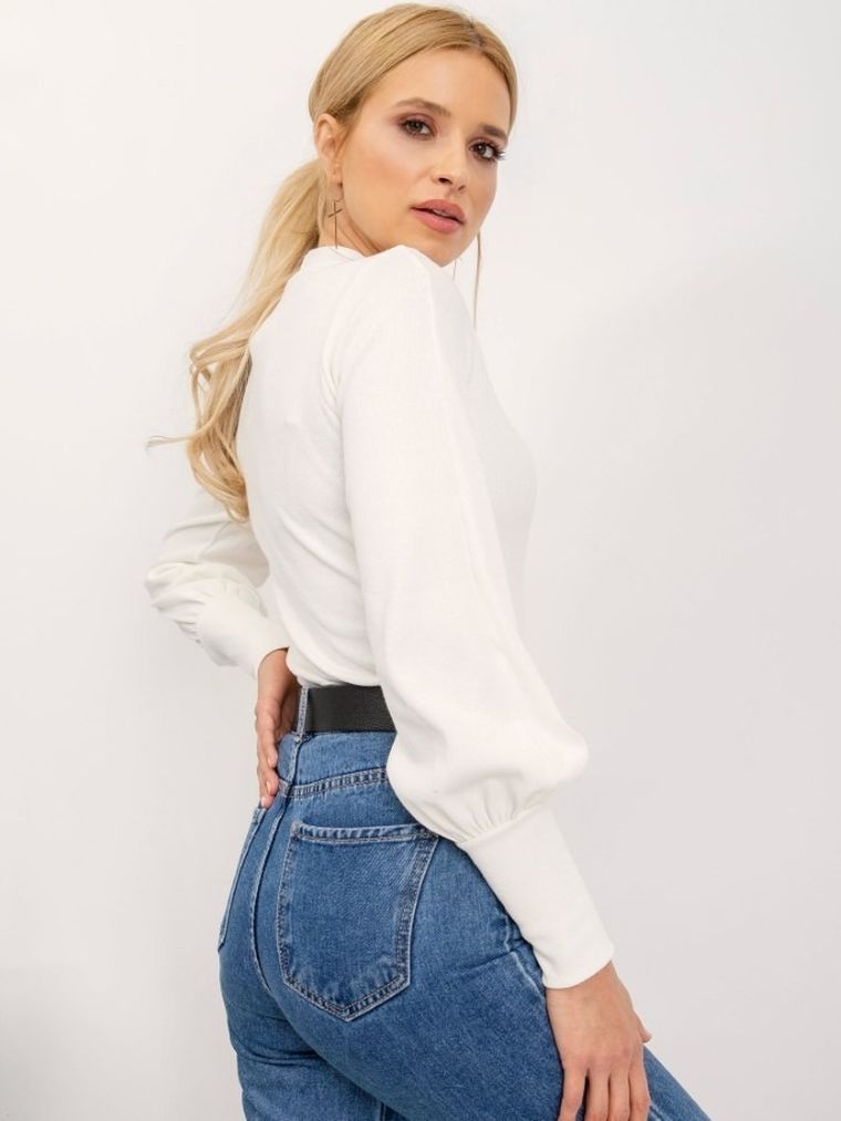 Bluzka damska z długim rękawem, ecru, Rue Paris