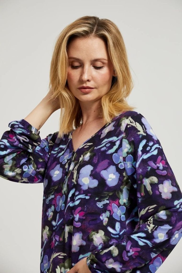 Bluzka damska z długim rękawem, fioletowa, Moodo