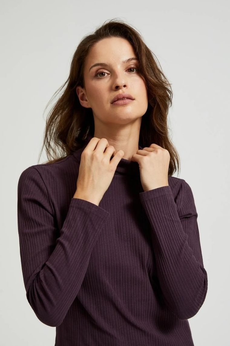 Bluzka damska z długim rękawem, fioletowa, Moodo