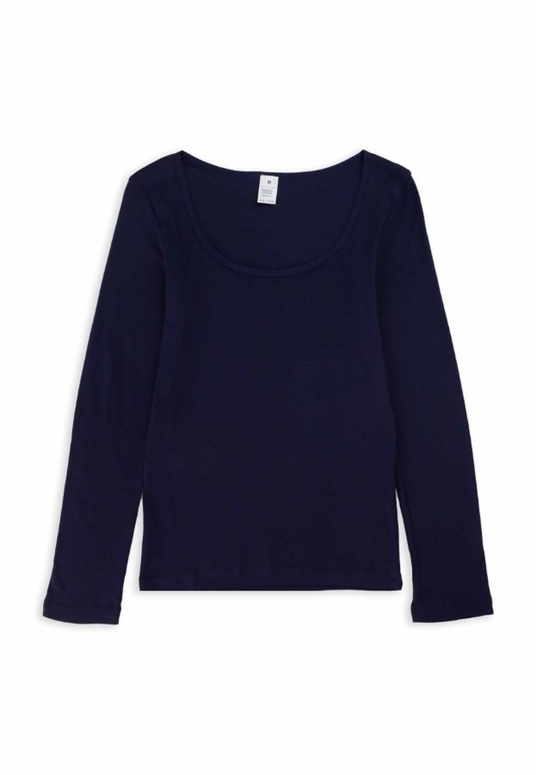 Bluzka damska z długim rękawem, granatowa, Golden Queen