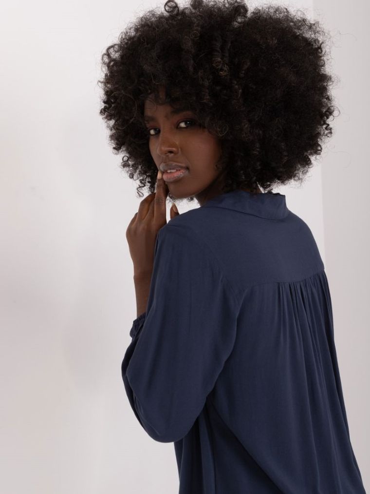 Bluzka damska z długim rękawem, granatowa, Sublevel