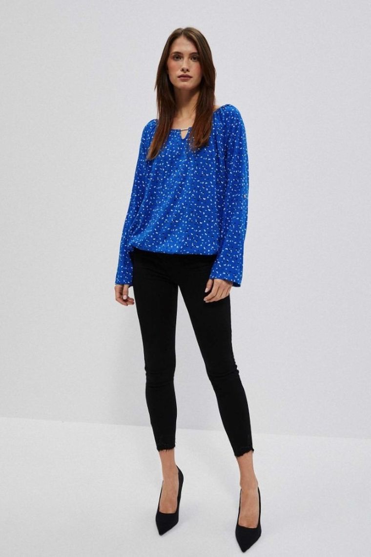 Bluzka damska z długim rękawem, niebieska, Moodo