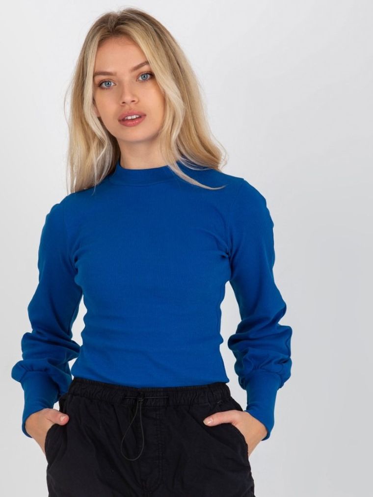 Bluzka damska z długim rękawem, niebieska, Rue Paris