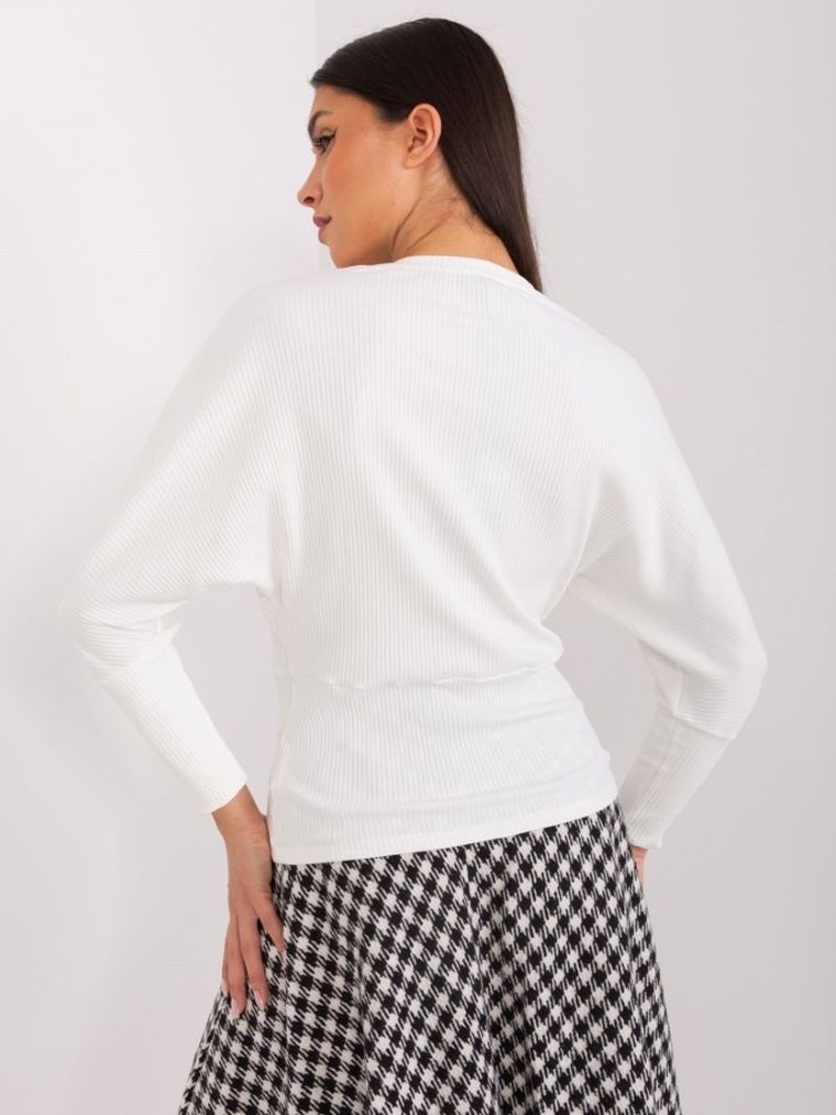 Bluzka damska z długim rękawem, prążkowana, oversize, ecru, Basic Feel Good